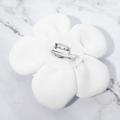Blue and White Fabric Floral Statement Pin Brooch Alligator Snap Hair Clip