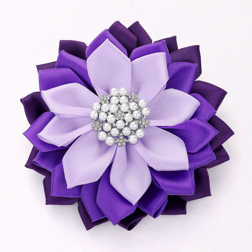 NCNW Pearl Pointed Flower Ribbon Brooch / Hair Clip
