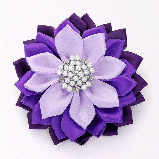 NCNW Pearl Pointed Flower Ribbon Brooch / Hair Clip