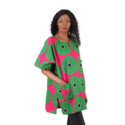 Pink and Green Circle Dashiki Top Bold Ankara Print Dashiki