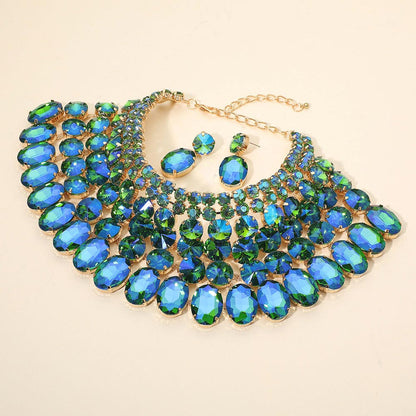 Crystal Glass Bib Statement Necklace Green