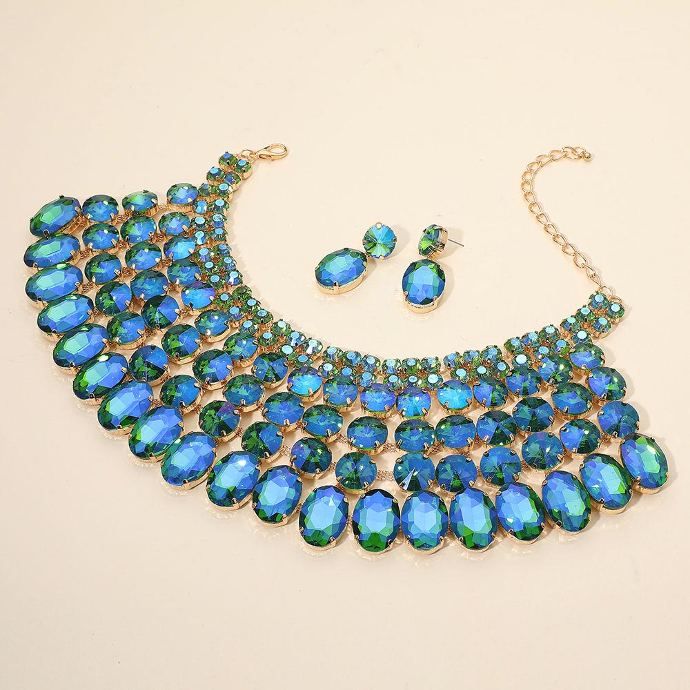 Crystal Glass Bib Statement Necklace Green