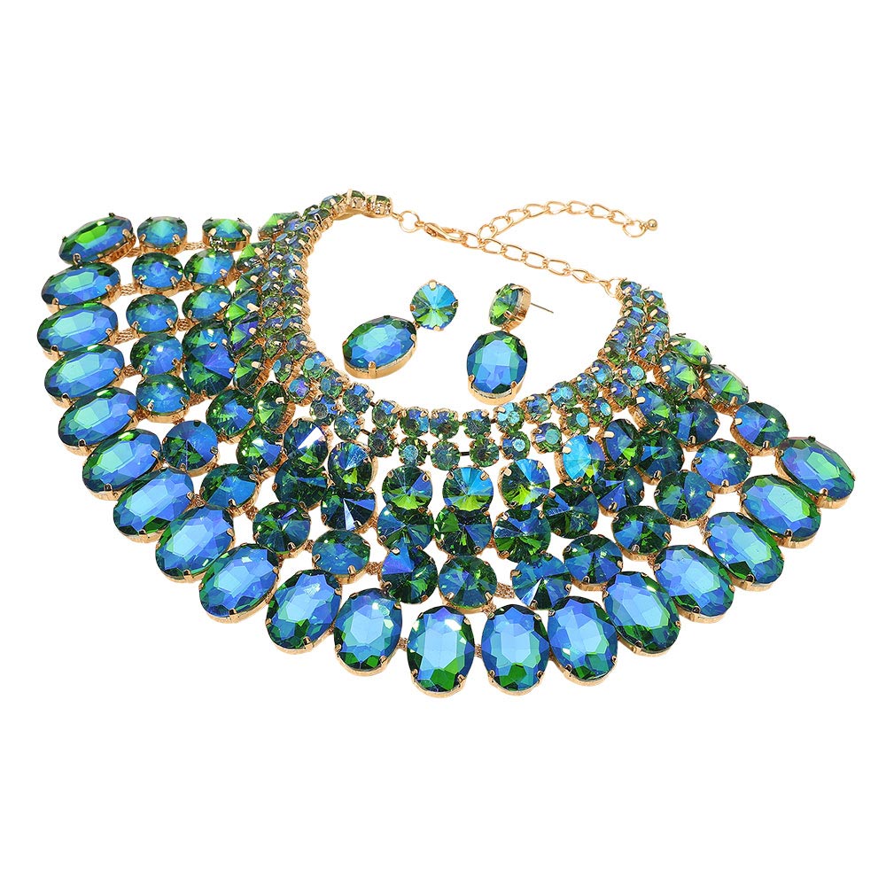 Crystal Glass Bib Statement Necklace Green