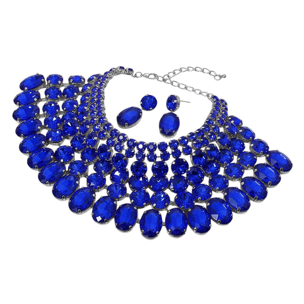 Crystal Glass Bib Statement Necklace Blue