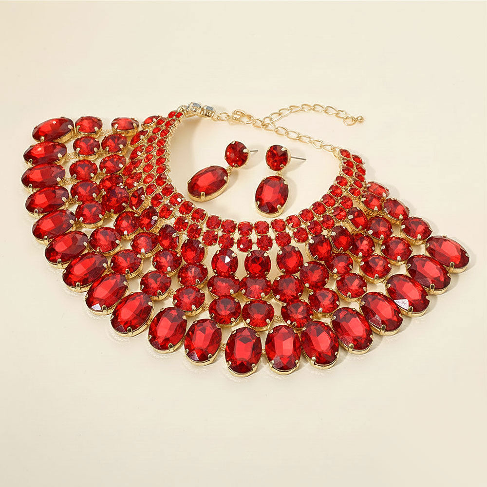 Crystal Glass Bib Statement Necklace Siam