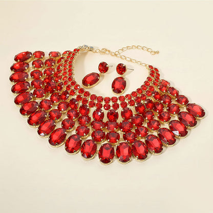 Crystal Glass Bib Statement Necklace Siam