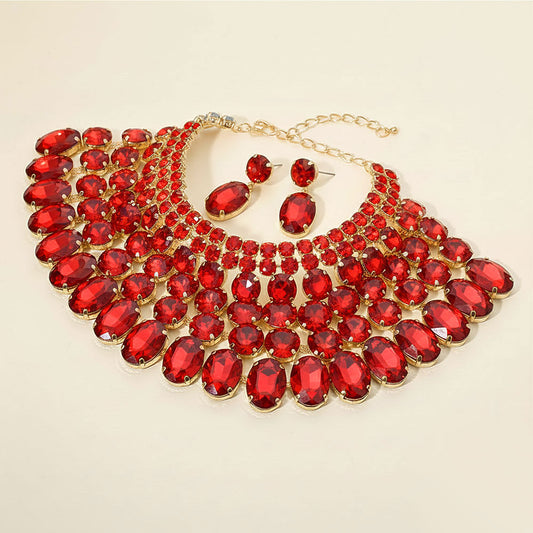 Crystal Glass Bib Statement Necklace Siam