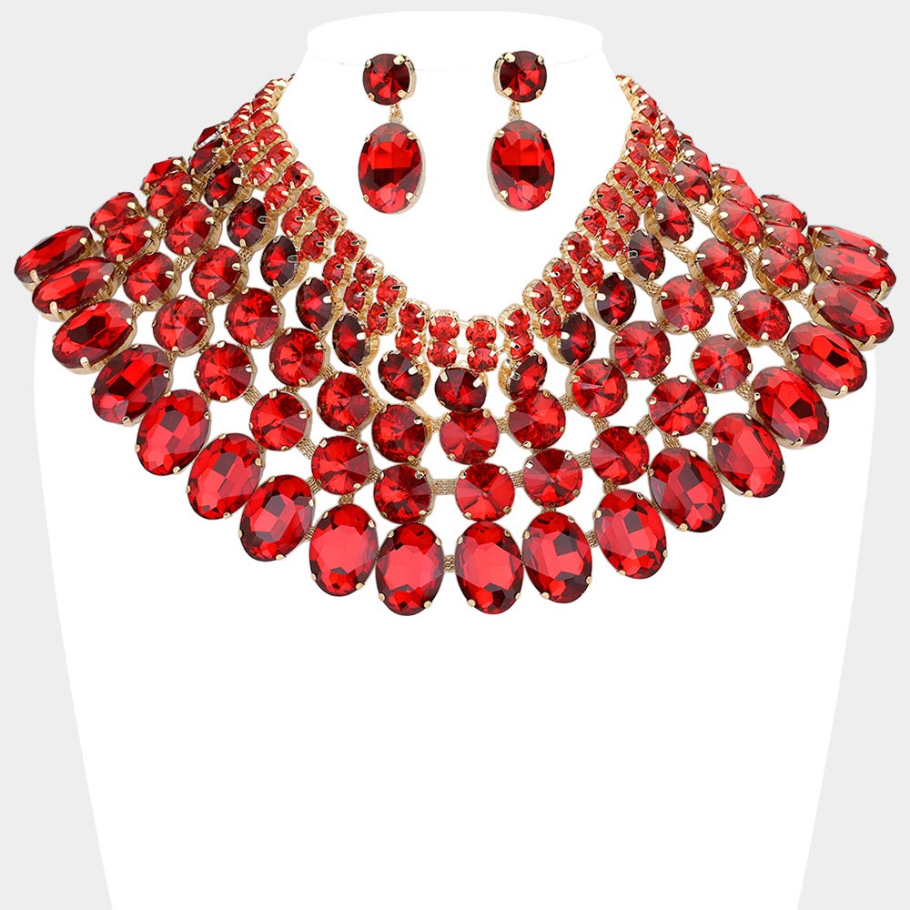 Crystal Glass Bib Statement Necklace Siam