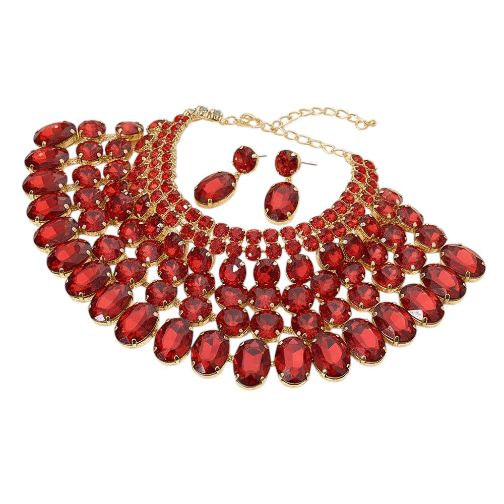 Crystal Glass Bib Statement Necklace Siam