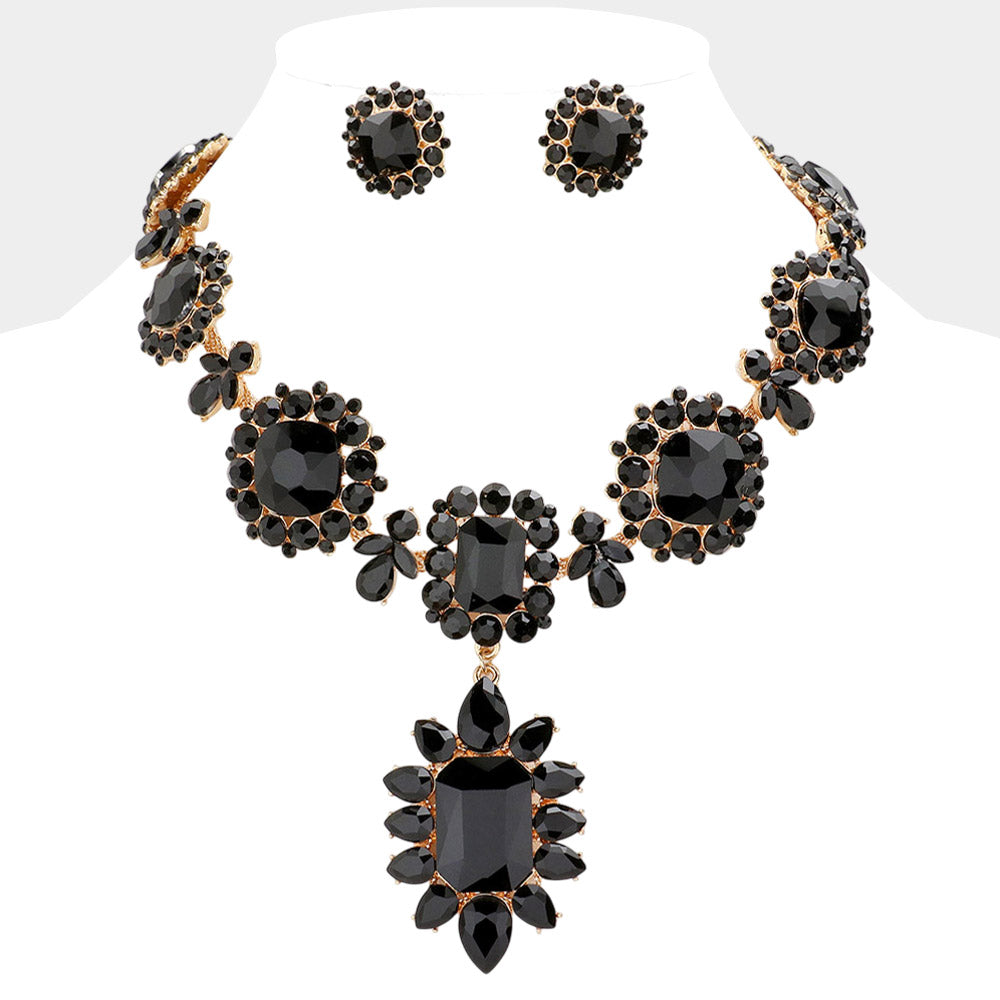 Multi Stone Link Evening Necklace Black