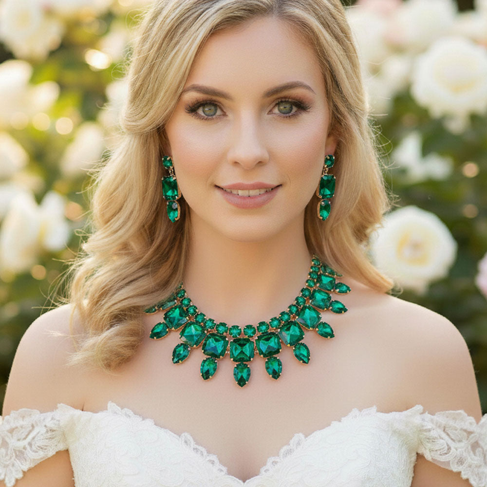 Multi Stone Cluster Evening Necklace Emerald