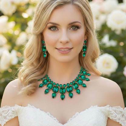 Multi Stone Cluster Evening Necklace Emerald