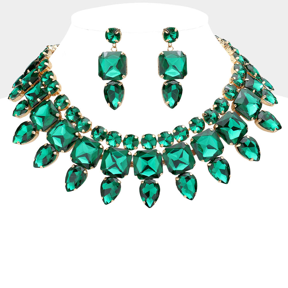Multi Stone Cluster Evening Necklace Emerald