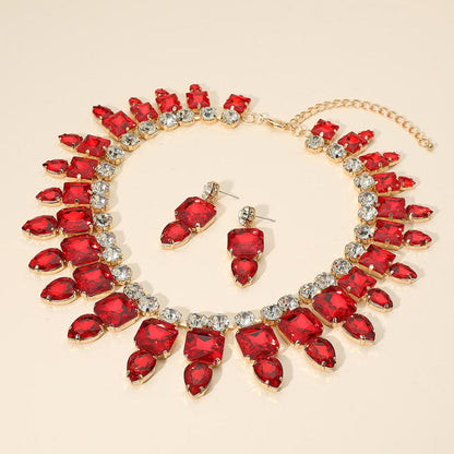 Multi Stone Cluster Evening Necklace Red
