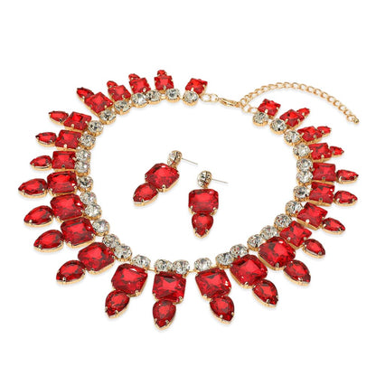 Multi Stone Cluster Evening Necklace Red
