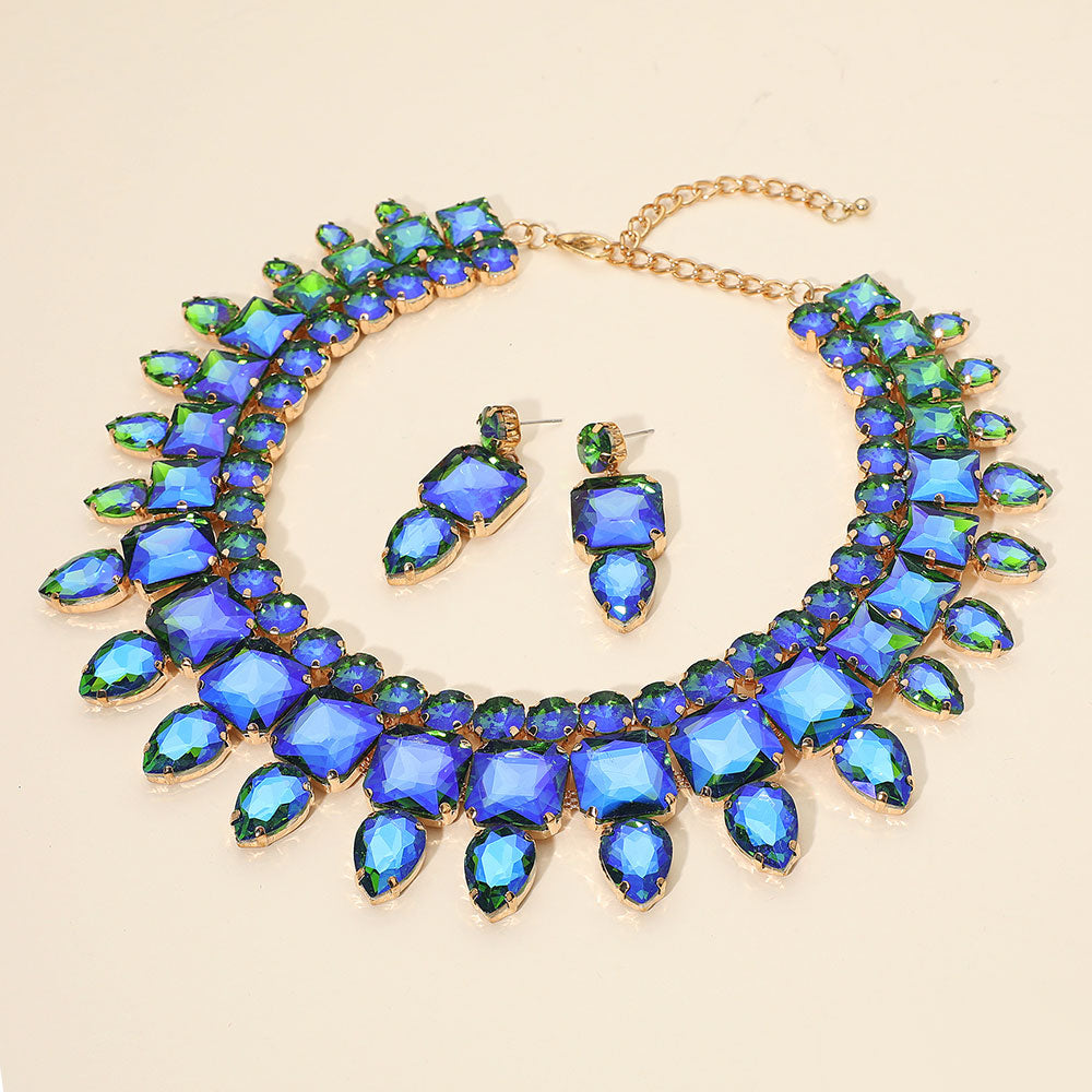 Multi Stone Cluster Evening Necklace Green