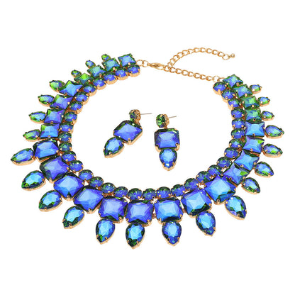Multi Stone Cluster Evening Necklace Green