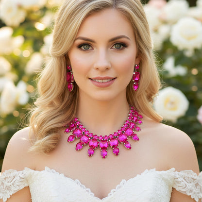 Multi Stone Cluster Evening Necklace Fuchsia