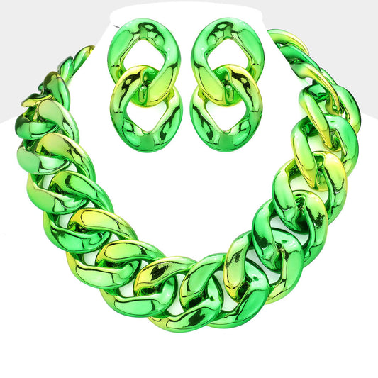 Chunky Chain Necklace Green