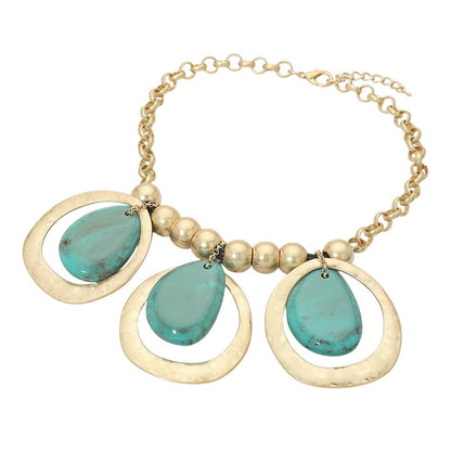 Bold Sculptural Resin Teardrop Beaded Statement Necklace Turquoise