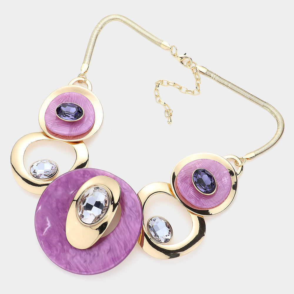 Celluloid Acetate Glass Stone Metal Statement Necklace