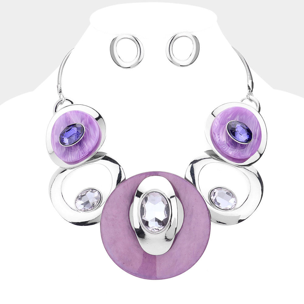 Celluloid Acetate Glass Stone Metal Statement Necklace