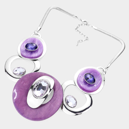 Celluloid Acetate Glass Stone Metal Statement Necklace