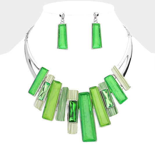 Rectangle Stone Pointed Colored Metal Necklace Green