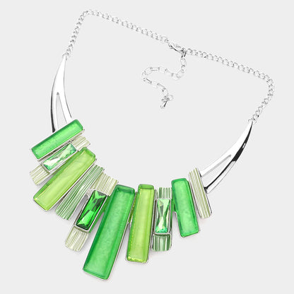 Rectangle Stone Pointed Colored Metal Necklace Green