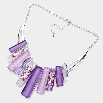 Rectangle Stone Pointed Colored Metal Necklace Purple