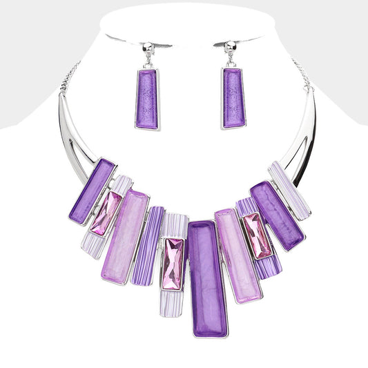Rectangle Stone Pointed Colored Metal Necklace Purple