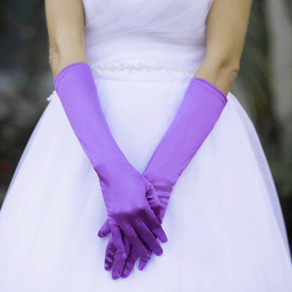 Medium Satin Wedding Gloves Purple