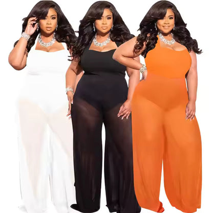 Popular Products Summer Women Plus Size Women's Clothing Loose Waist Sexy See-through Wide-leg Jumpsuit