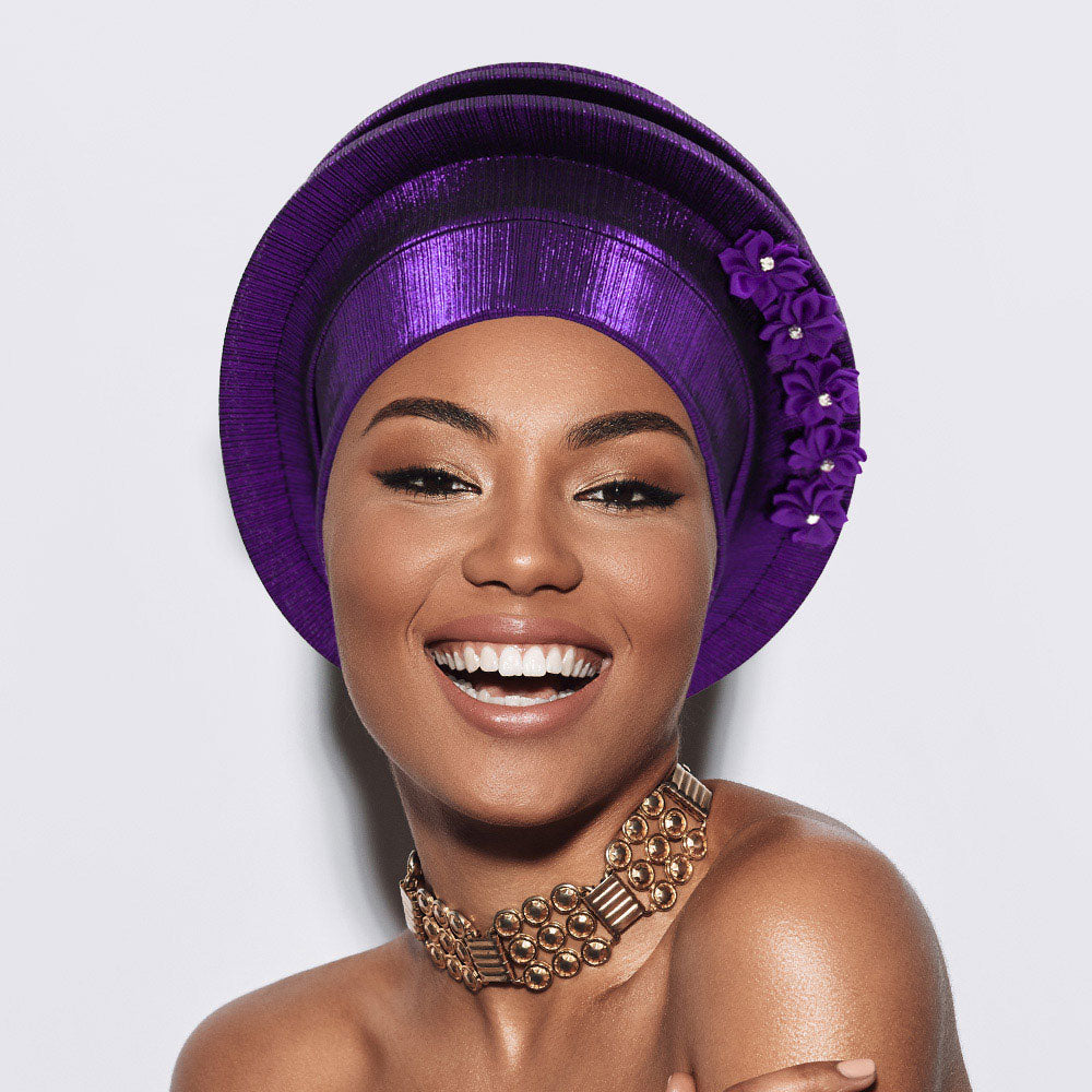 NCNW Floral Accent Structured Turban Hair Wrap