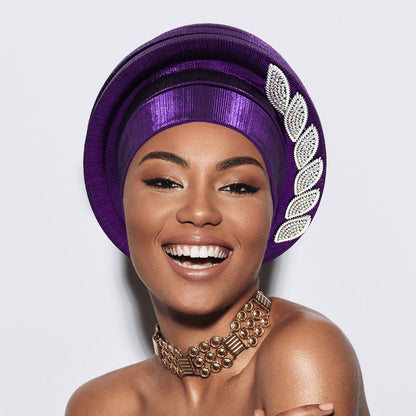 Stone Paved Marquise Leaf Accent Layered Turban Hair Wrap