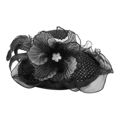 Elegant Feather Floral Accent Fascinator Headband Hair Clip Dressy Hat Black