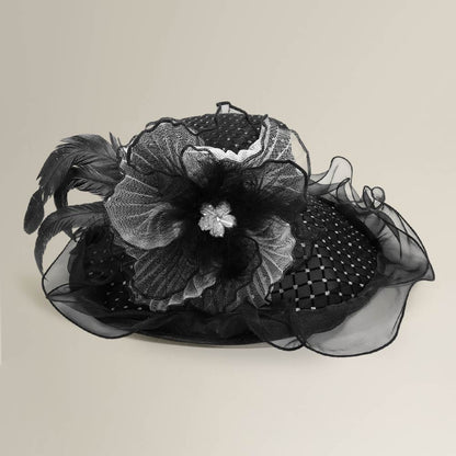 Elegant Feather Floral Accent Fascinator Headband Hair Clip Dressy Hat Black