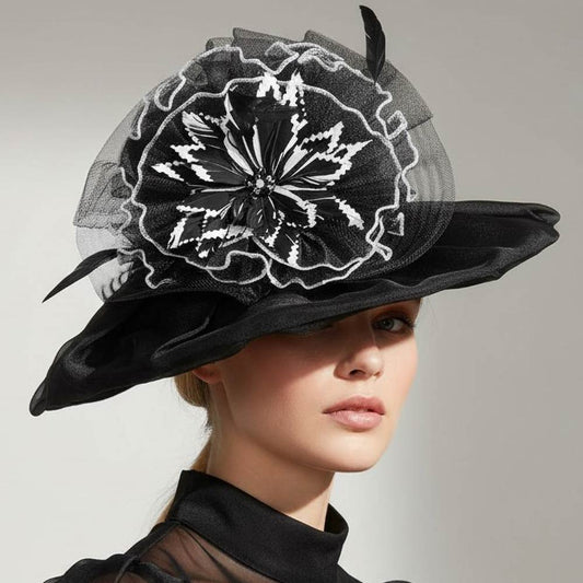 Bold Floral Accent Fascinator Headband Hair Clip Statement Dressy Hat Black
