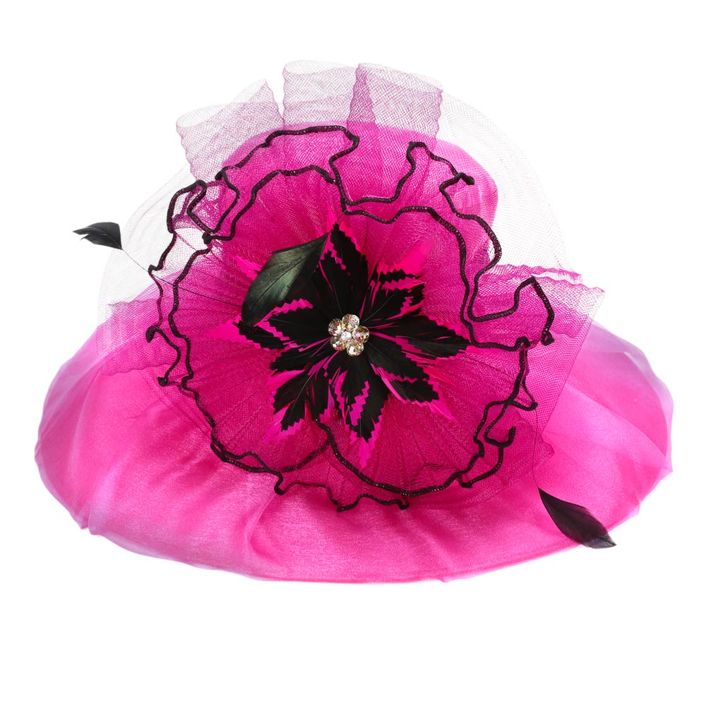Bold Floral Accent Fascinator Headband Hair Clip Statement Dressy Hat Fuchsia