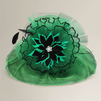 Bold Floral Accent Fascinator Headband Hair Clip Statement Dressy Hat Green