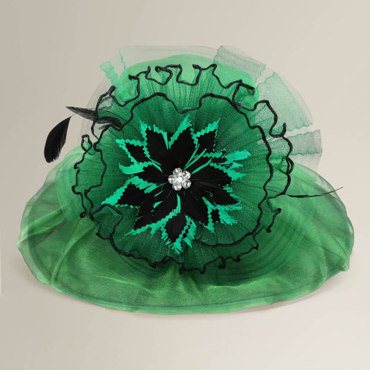 Bold Floral Accent Fascinator Headband Hair Clip Statement Dressy Hat Green