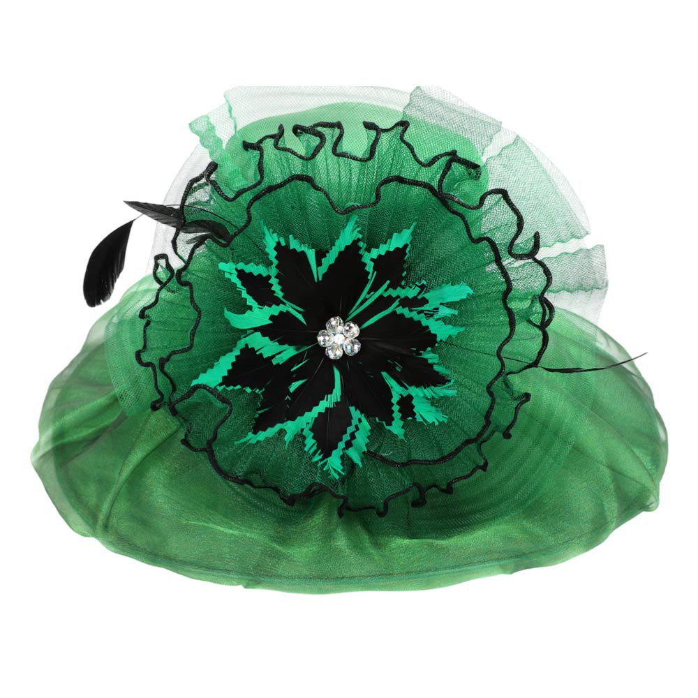 Bold Floral Accent Fascinator Headband Hair Clip Statement Dressy Hat Green