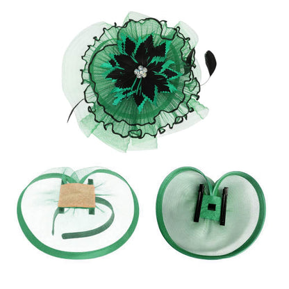 Bold Floral Accent Fascinator Headband Hair Clip Statement Dressy Hat Green