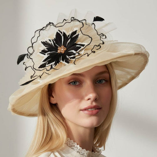 Bold Floral Accent Fascinator Headband Hair Clip Statement Dressy Hat Ivory