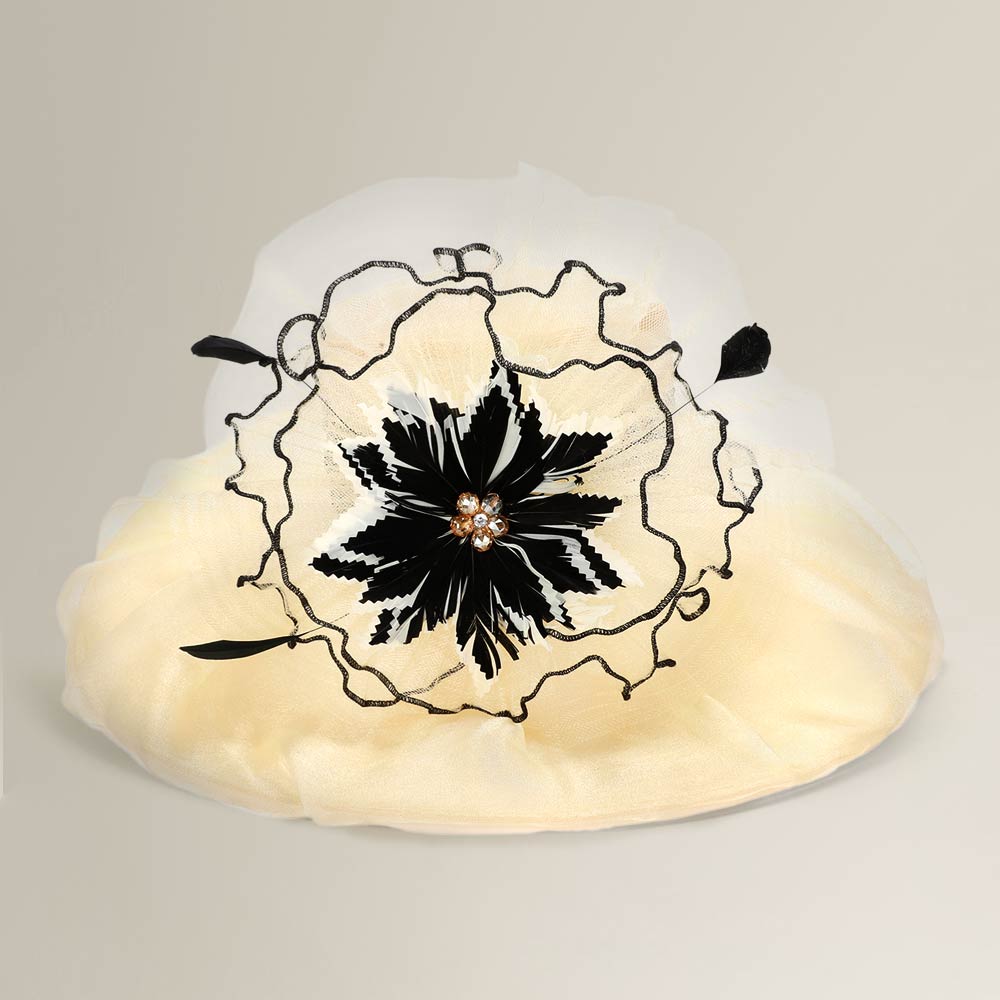 Bold Floral Accent Fascinator Headband Hair Clip Statement Dressy Hat Ivory