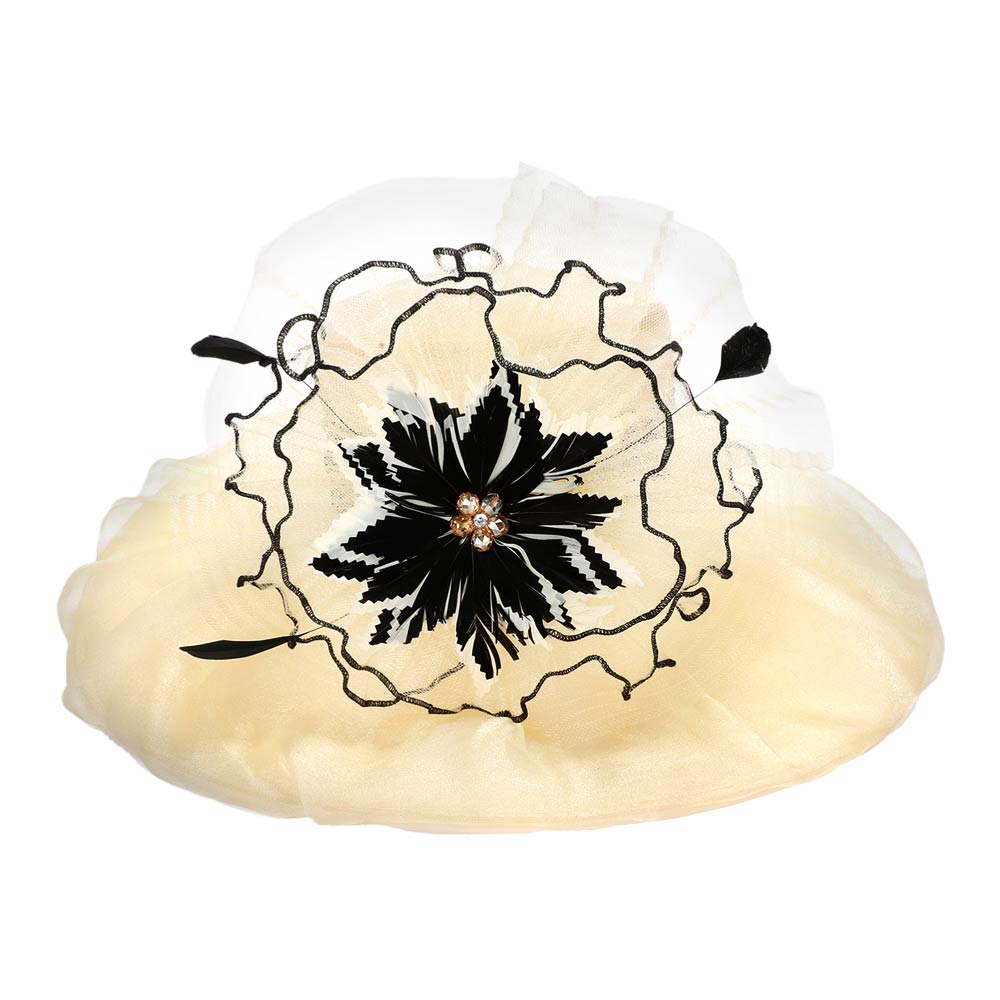 Bold Floral Accent Fascinator Headband Hair Clip Statement Dressy Hat Ivory