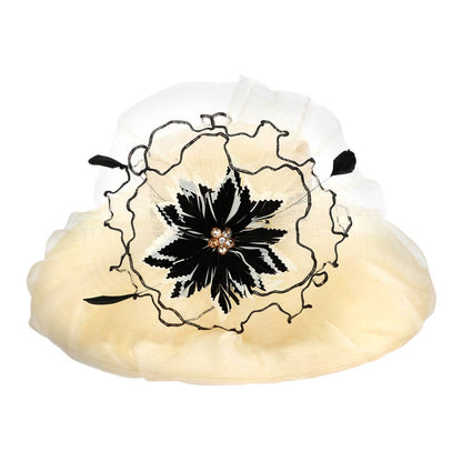 Bold Floral Accent Fascinator Headband Hair Clip Statement Dressy Hat Ivory