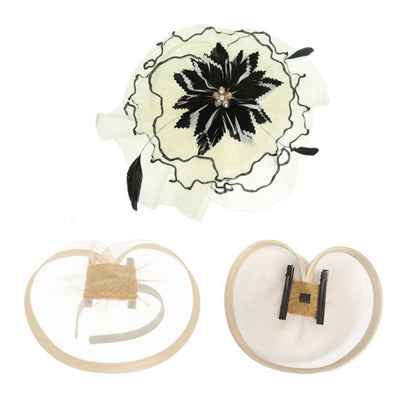 Bold Floral Accent Fascinator Headband Hair Clip Statement Dressy Hat Ivory