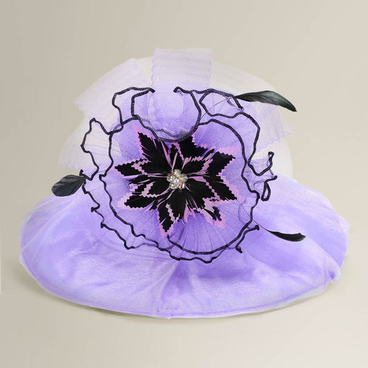 Bold Floral Accent Fascinator Headband Hair Clip Statement Dressy Hat Lavender