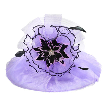 Bold Floral Accent Fascinator Headband Hair Clip Statement Dressy Hat Lavender